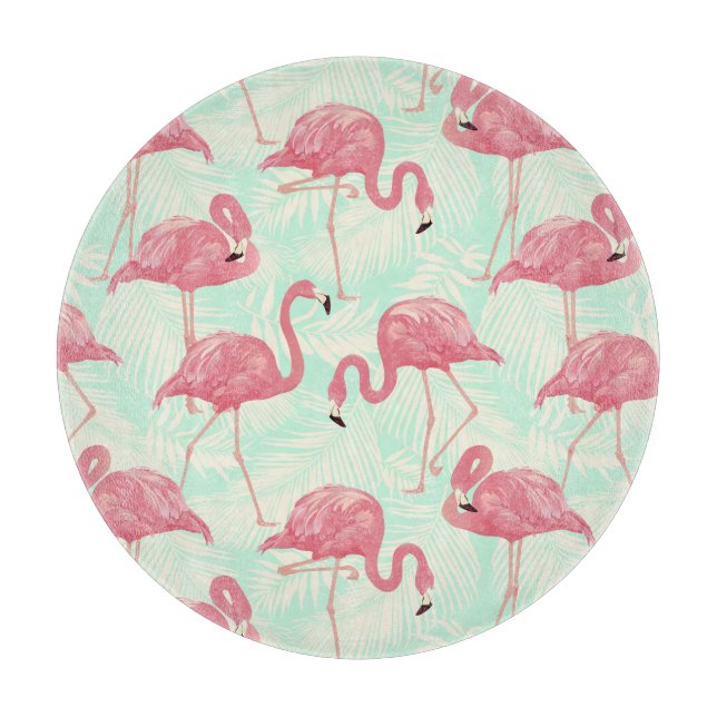 Preppy Chic Elegant Pink Flamingo Pattern Cutting Board (Front)