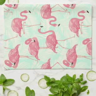 Preppy Chic Elegant Pink Flamingo Pattern Kitchen Towel