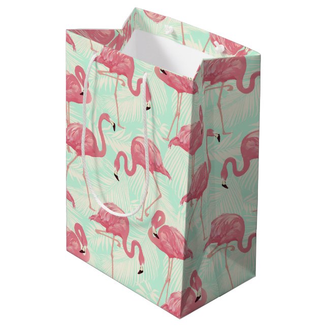 Preppy Chic Elegant Pink Flamingo Pattern Medium Gift Bag (Back Angled)