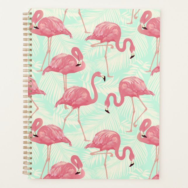 Preppy Chic Elegant Pink Flamingo Pattern Planner (Front)