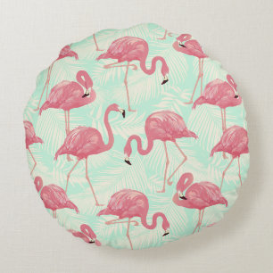 Preppy Chic Elegant Pink Flamingo Pattern Round Pillow