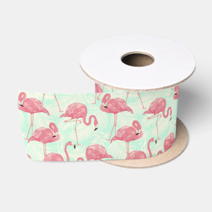 Preppy Chic Elegant Pink Flamingo Pattern Satin Ribbon
