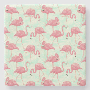 Preppy Chic Elegant Pink Flamingo Pattern Stone Coaster