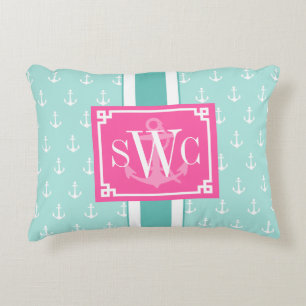 Preppy Chic Nautical Anchors Personalized Monogram Accent Pillow