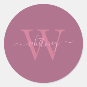 Preppy Chic Pink Monogrammed Name + Initial Classic Round Sticker