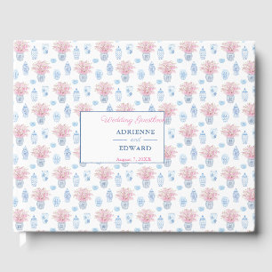 Preppy Chinese Jars Navy Blue and Pink Wedding Gue Guest Book