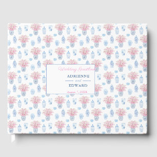 Preppy Chinese Jars Navy Blue and Pink Wedding Guest Book