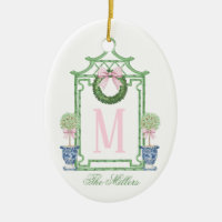 Preppy Chinoiserie Christmas Pagoda Monogram 