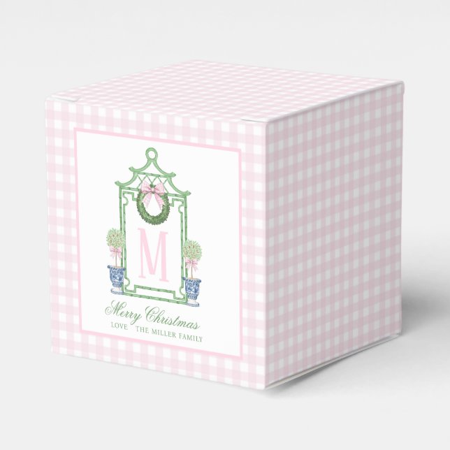 Preppy Chinoiserie Christmas Pagoda Monogram  Favor Box (Front Side)