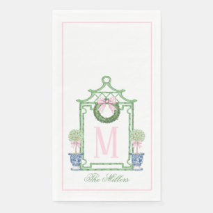 Preppy Chinoiserie Christmas Pagoda Monogram  Napkin