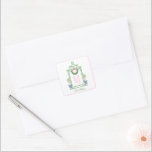 Preppy Chinoiserie Christmas Pagoda Monogram  Square Sticker<br><div class="desc">This Christmas sticker has a Preppy Chinoiserie design featuring a green bamboo pagoda frame with a Christmas wreath with a pink bow and two topiaries in Chinoiserie pots. You can personalize with a name and your initial.</div>