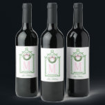 Preppy Chinoiserie Christmas Pagoda Monogram  Wine Label<br><div class="desc">This Christmas wine label has a Preppy Chinoiserie design featuring a green bamboo pagoda frame with a Christmas wreath with a pink bow. The bottom has green text that says "Merry Christmas." You can personalize with a name and your initial.</div>