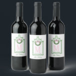 Preppy Chinoiserie Christmas Pagoda Monogram  Wine Label<br><div class="desc">This Christmas wine label has a Preppy Chinoiserie design featuring a green bamboo pagoda frame with a Christmas wreath with a pink bow. The bottom has green text that says "Merry Christmas." You can personalize with a name and your initial.</div>