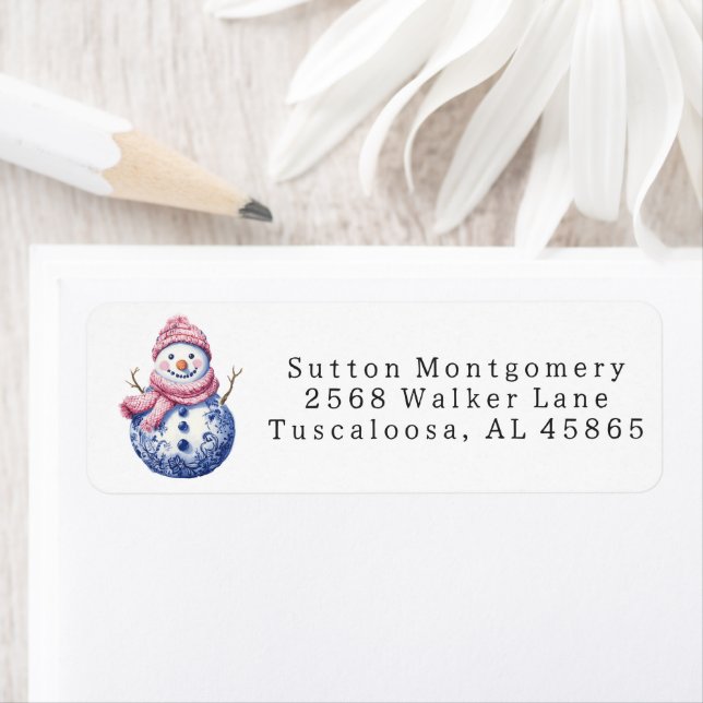 Preppy Chinoiserie Christmas Snowman Address (Insitu)