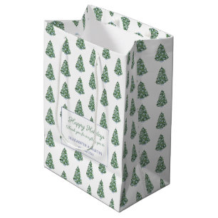 Preppy Chinoiserie Christmas Tree Happy Holidays Medium Gift Bag