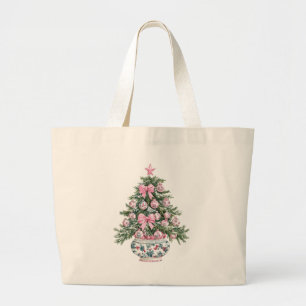 Preppy Chinoiserie Christmas Tree Large Tote Bag
