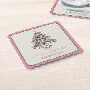 Preppy Chinoiserie Christmas Tree Paper Coaster