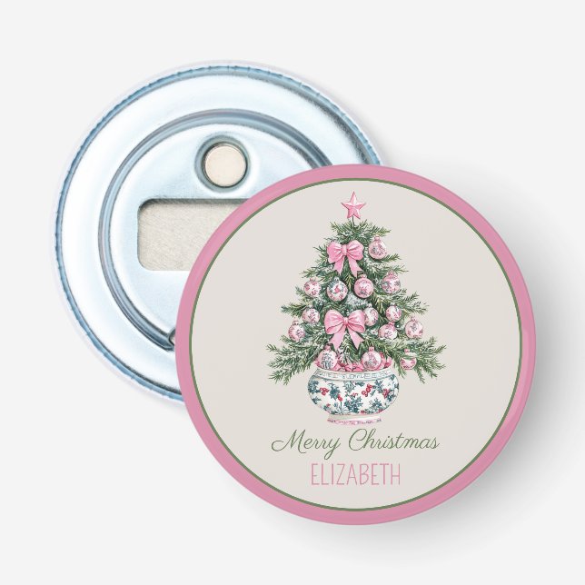 Preppy Chinoiserie Christmas Tree Personalized Bottle Opener (Front)