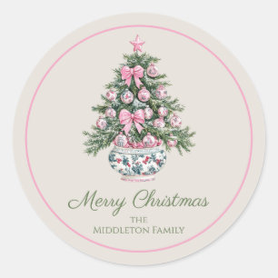 Preppy Chinoiserie Christmas Tree Personalized Classic Round Sticker