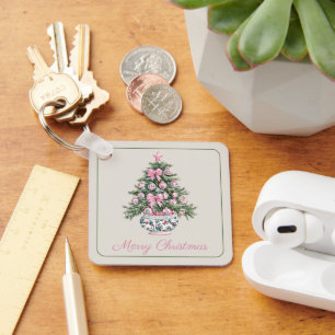 Preppy Chinoiserie Christmas Tree Personalized Keychain