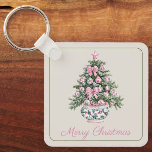 Preppy Chinoiserie Christmas Tree Personalized Keychain