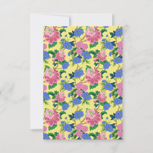 Preppy Chinoiserie Floral Blank Note Card (Front)