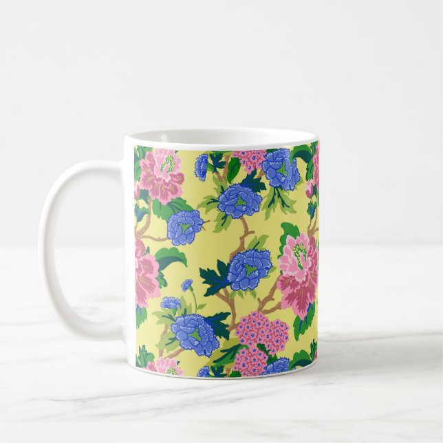 Preppy Chinoiserie Floral Coffee Mug (Left)