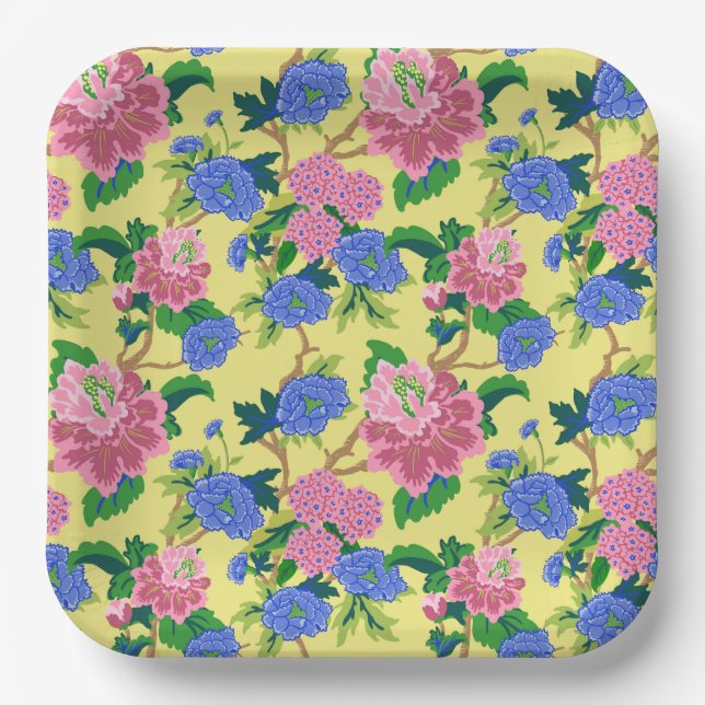 Preppy Chinoiserie floral Paper Plate (Front)