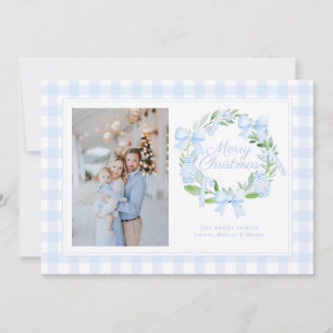 Preppy Chinoiserie Ginger Jar Bows Wreath Holiday Card