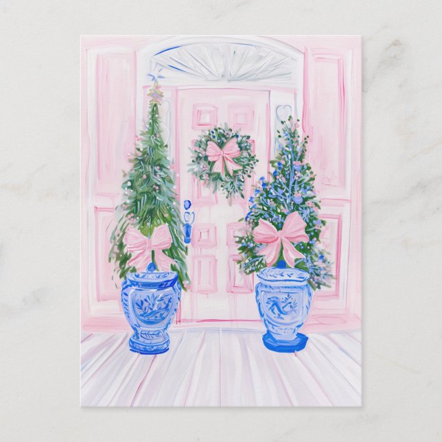 Preppy Chinoiserie Ginger Jar Christmas Tree Postcard (Front)