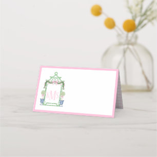 Preppy Chinoiserie Pagoda Monogram Place Card