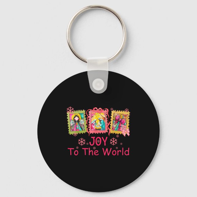 Preppy Christian Christmas Joy Coquette Jesus Nati Keychain (Front)