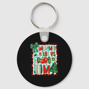 Preppy Christian Oh Come Let Us Adore Him Christma Keychain
