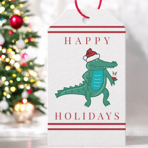 Preppy Christmas Alligator Santa Reindeer Wine Gift Tags