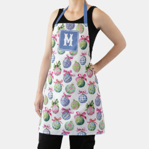 Preppy Christmas Baubles Ornaments Monogram Apron