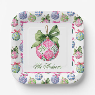 Preppy Christmas Baubles Ornaments Personalized Paper Plate