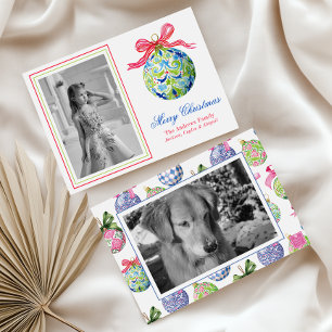 Preppy Christmas Baubles Ornaments Photo Holiday Card