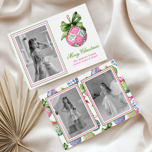 Preppy Christmas Baubles Ornaments Photo Holiday Card