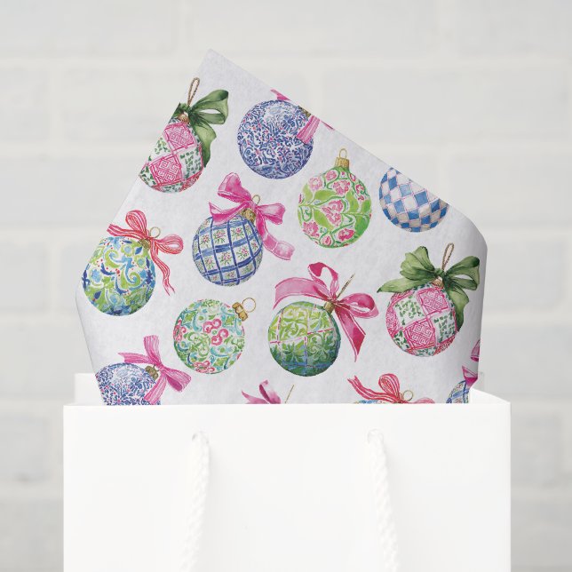 Preppy Christmas Baubles Ornaments Tissue Paper (Gift Bag)