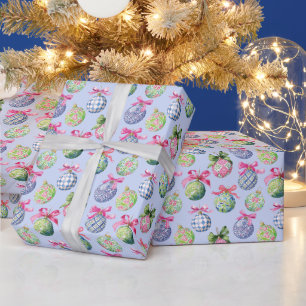 Preppy Christmas Baubles Ornaments Wrapping Paper