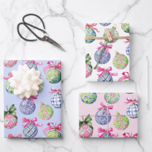 Preppy Christmas Baubles Ornaments Wrapping Paper Sheet