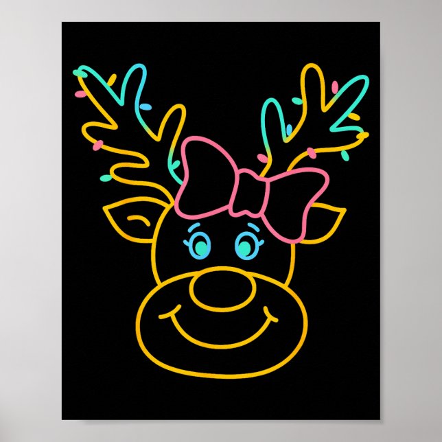 Preppy Christmas Coquette Bow Reindeer Family Matc Poster (Front)