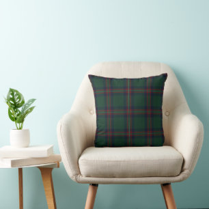 Preppy Christmas Dark Green Plaid Throw Pillow