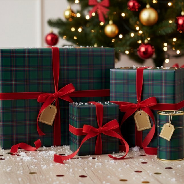 Preppy Christmas Dark Green Plaid Wrapping Paper (Creator Uploaded)