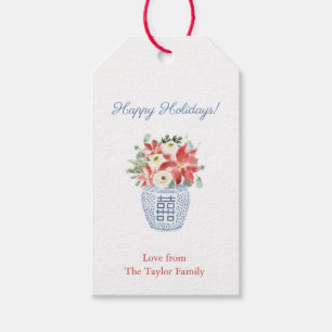 Preppy Christmas Florals Ginger Jar Happy Holidays Gift Tags