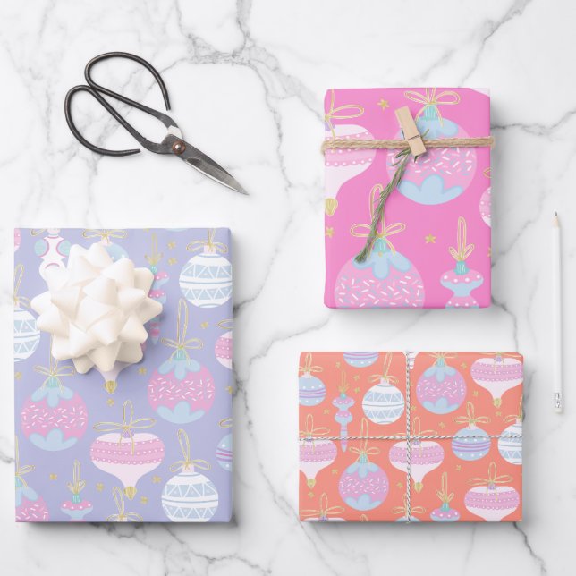 Preppy Christmas Holiday Ornaments Pastels Wrapping Paper Sheet (Front)