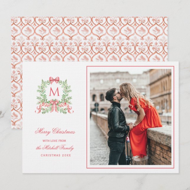 Preppy Christmas Leopard Crest Monogram  Invitation (Front/Back)