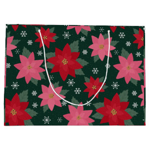 Preppy Christmas Poinsettias & Snowflake Gift Bag