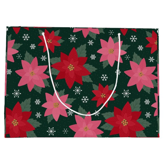 Preppy Christmas Poinsettias & Snowflake Gift Bag (Back)
