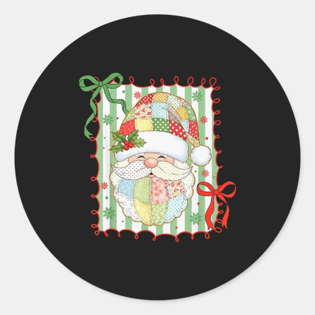 Preppy Christmas Santa Claus Patchwork Xmas Women  Classic Round Sticker (Front)